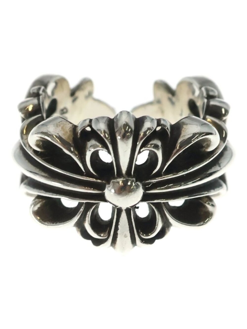 Chrome Hearts Dbl Flrl Double Floral Cross Ring Silver